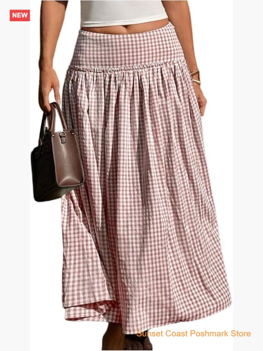 Plaid Gingham Maxi Skirt High Rise Flowy Long Skirt Casual